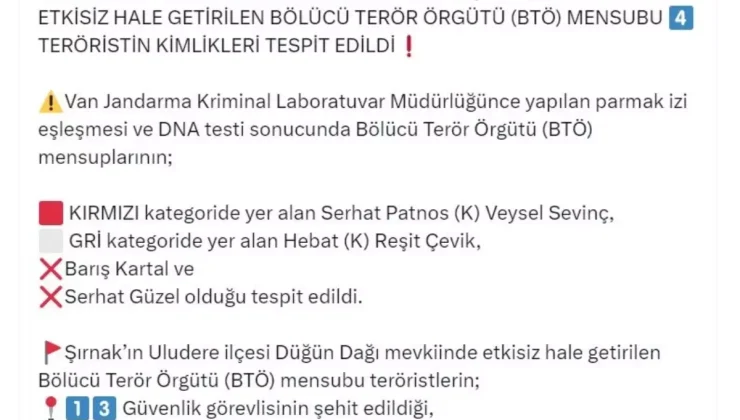 Şırnak’ta Etkisiz Hale Getirilen Teröristlerin Kimlikleri Açıklandı